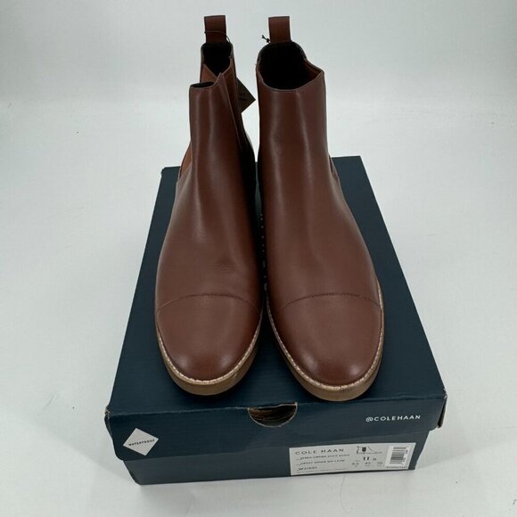 Cole Haan Brown Leather Mara Waterproof Cap Toe Classic 11 Chelsea Ankle Boots - Picture 2 of 7